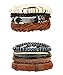 LOYALLOOK 15Pcs Braided Leather Bracelets for Men Women Wooden Beaded Bracelets Wrap Cuff Bracelets Adjustable Wing