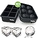 WALFOS 100% Food Grade Silicone Ice Cube Tray Combo Molds - Set of 2, Sphere/Round Ice Ball Maker & Large Square Molds, BPA Free and Fairly Easy to Remove From Mold