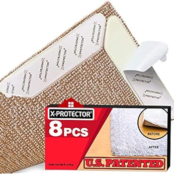 Rug Grippers X-PROTECTOR - NEW 8 pcs Anti Curling Rug Gripper - Rug Pad. Keeps Your Rug in Place & Corners Flat. Carpet Gripper Renewable Gripper Tape - Rug Tape. ORIGINAL BRAND - AVOID THE COPIES!