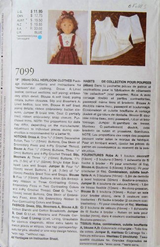 OOP,1999,UNC Vogue Pattern 7099. 18" Doll Heirloom Dress, Blouse, Slip, Bloomers, Jumper, Coat. Teresa Layman Designs