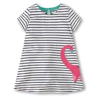 Fiream Grils Cotton Striped Dresses Shortsleeve Dinosaur Appliques T-Shirt Casual Dresses(6001tz,5T/5-6YRS)