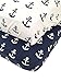 2 Pack Jersey Fitted Cotton Crib Sheet with Anchor Print - Standard Crib Mattress Size - Toddler, Kids Bedding - Navy Blue Nautical Nursery Decor - Ideal for Infant Boys Or Girls