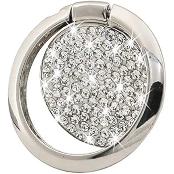 Cell Phone Finger Ring Holder, GREATQIQI Bling Crystals Phone Kickstand, 360° Rotation Metal Ring Grip Stand for Phones and Tablets (Silver)