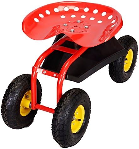 Weather Resistant Heavy Duty 360 Degree Swivel Seat Rolling Garden Cart Seat For Planting Outdoor Gardeing Perfect For Any Homes In Vibrant Red Color
