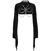 Yyxclotic Women Gothic Crop Top Shirt Y2K Black Bell Sleeve Shawl Cardigan Punk Bolero Shrug