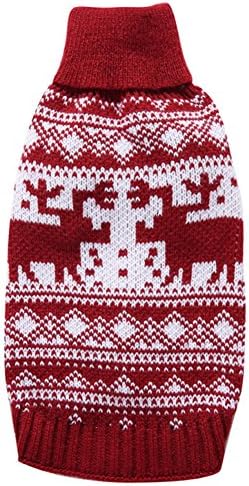 YZBear Pet Dog Sweater Puppy Cat Winter Coat Apparel Red Christmas Reindeer Holiday Festive Clothes