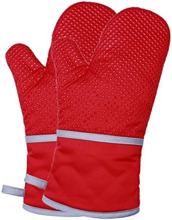 Alisunly Oven Gloves Non-Slip Kitchen Silicone Oven Mitts - Heat Resistant to 500° F for Cooking, Baking, Grilling (1 Pair) (Red)