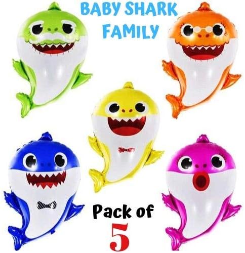 FUNTON 5 Pack Baby Shark Balloons 26 inch, Large baby shark balloons, Balloons For Baby Shark Party Supplies