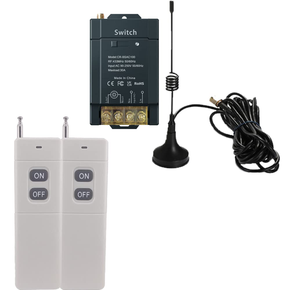 COLOROCK Wireless Remote Switch, AC90-250V RF Remote Control Light Switches for Pump Security Systems Door Curtain Gate Barriers etc with 1500m Long Range