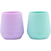 WeeSprout Silicone Baby Training Cups - Set of 2 Soft Silicone Cups - 2 oz Open Cup for Baby 6+ Months - Non-Slip Grip, Weighted Base - Gentle on Gums &amp; Teeth (Pastel Purple &amp; Pastel Mint)