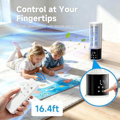 Portable Air Conditioner Air Cooler 6-in-1 Portable Tower Fan,3 Speeds, Storm Mode Mist,Remote Control,Automatic Oscillation,8H Timer LED Display with Ice Pack for Home & Office Use（Pure White）