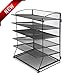 Desk Top File Organizer with 6 Metal Trays Holder for Document Folder Letter Magazine and Paper Rack Home Office Black