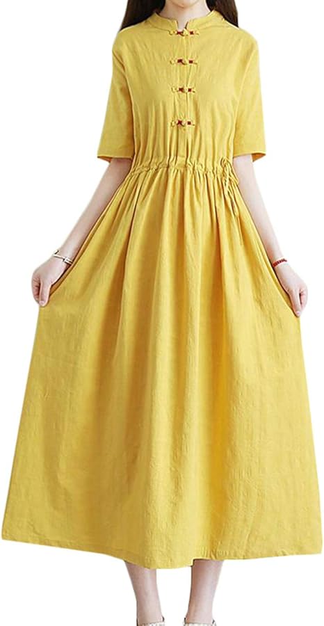 Amazon Gergeousロングワンピース 半袖 レディース ワンピース 綿 麻 ロング丈 マキシワンピース 無地 エスニック フレアワンピース 森ガール 白ワンピース 夏 ワンピース チュニック 通販