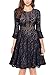 MISSMAY Women's Vintage Full Lace Contrast Flare Sleeve Big Swing A-Line Dress (XX-Large, Navy Blue)