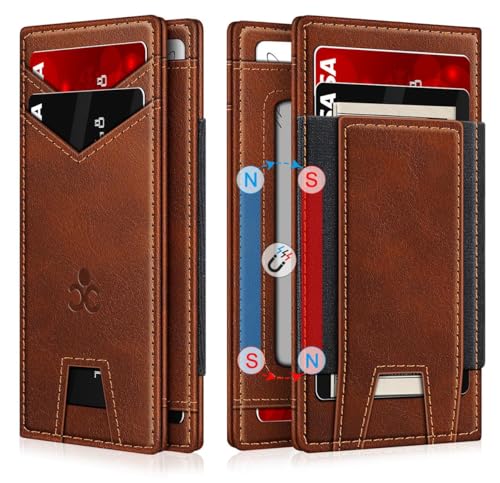 Wallet for Men Slim Leather Wallets for 9-13 Cards, RFID Blocking Thin Card Holder Wallet with ID Window & Stretchable Cash Slot, Minimalist Bifold Small Wallet for Front Pocket, Birthday Gift for Men