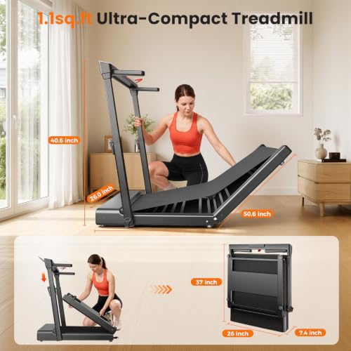 JAGJOG Vertical Folding Treadmill, Quiet 7.5 MPH, 300 lb | Vertical Folding Storage, Adjustable Handlebar, Touch Control, Quiet 2.5HP Motor, 12 Programs, 39" x 16" Belt, No Assembly