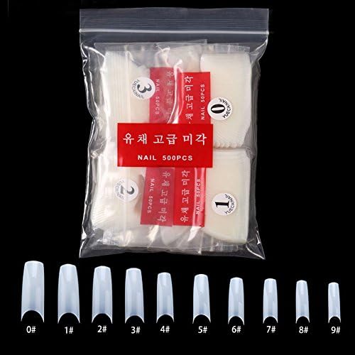 FIGHTART 500pcs French fingernail natural acrylic gel half-covered false nail nail salon and DIY manicure 10 size