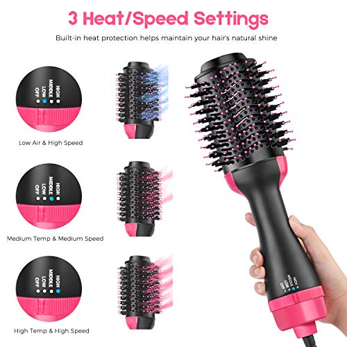 Hair Dryer Brush, 3 IN 1 Hot Air Brush Beewarm One Step Hair Dryer & Volumizer Straightening Brush Salon and Curly Hair Comb Reduce Frizz and Static with 4 Clips