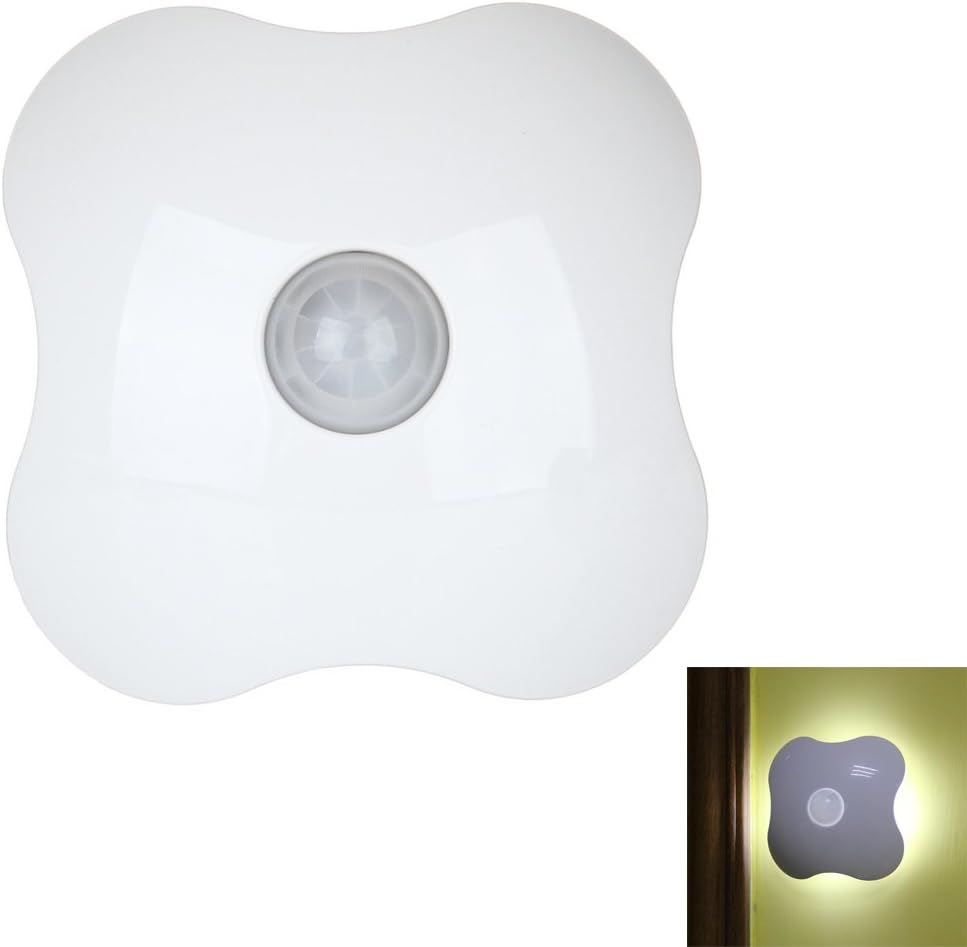 Citiger(TM) Four-Leaf Clover LED Night Light, Battery Powered, 6 LED, Human Body Induction, Motion Sensor Activated, Stick-on Anywhere, Detachable for Emergency Use (White Light)