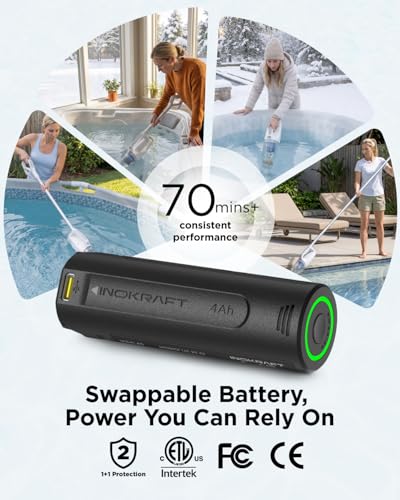 InoKraft 2-in-1 Cordless Handheld Pool Vacuum & Hot Tub Cleaner, Swap-On Replaceable Battery, High Suction for Above Ground Pools, Spa Vacuum with Stick Pump Drain Mode for Silt & Sand