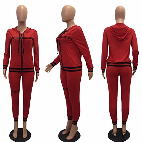 Womens Two Piece Outfits Hooded Jacket Suit Pants Set Sweatsuits Red L