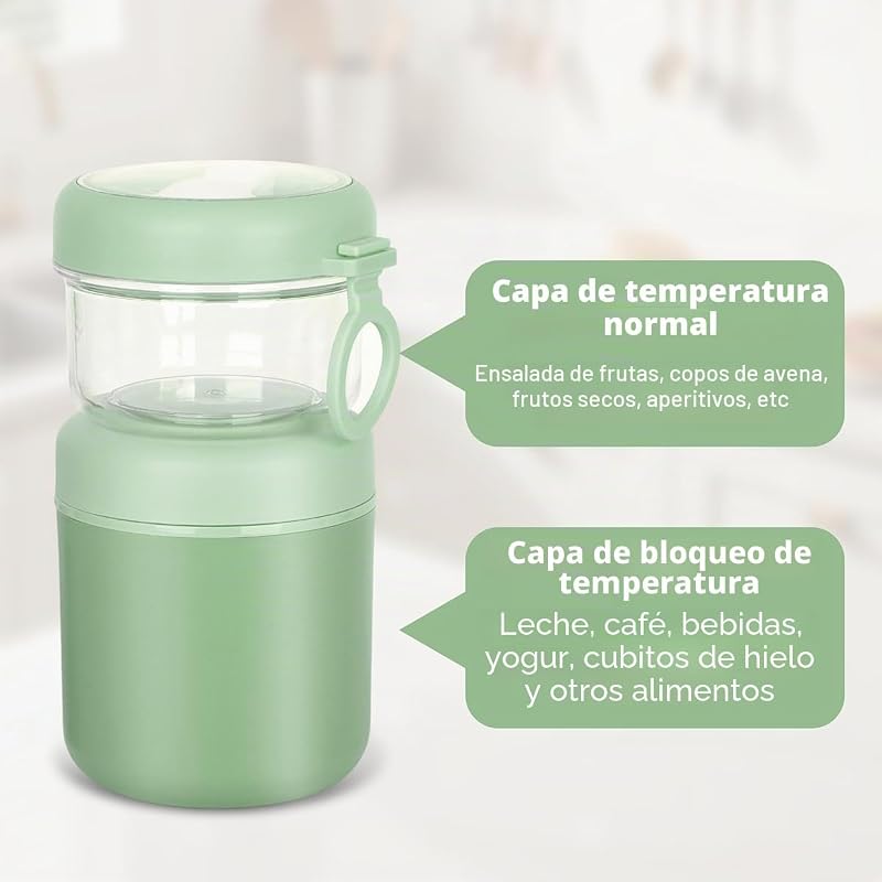 Vaso Yogur y Cereales para Llevar, Vaso para Yogur Tiene 2 Compartimentos