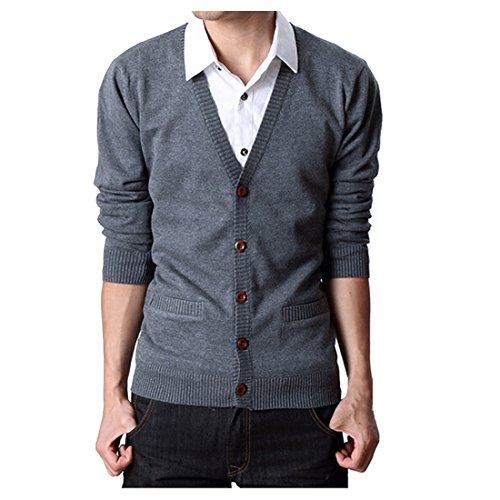 Partiss Mens V-Neck Button Up Slim Fit Cardigan,Chinese 2XL,Dark Gray