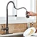 Antique Spring Pull Down Sprayer Bronze Kitchen Faucet, Kitchen Sink Faucet Single Handle with Deck Plate