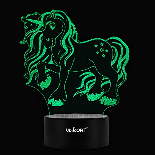 UbiKORT Super Cute Unicorn 3D Lamp | LED Night Light Girl Bedroom, Great Christmas & Birthday Gift Daughter, Niece | Adorable Light Birthday Party Decor | Bedding Light, 7 Color IR Remote