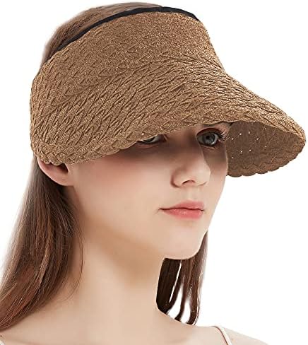 Giolshon Women’s Roll Up Foldable Sun Hat Wide Brim Straw Beach Cap Loop Closure and Adjustable Golf Visor