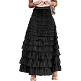 Comfy Stylish Women's Tiered Tulle Maxi Skirt - Sheer Mesh Aline Flared Elastic Waist Long Skirt - Party Wear