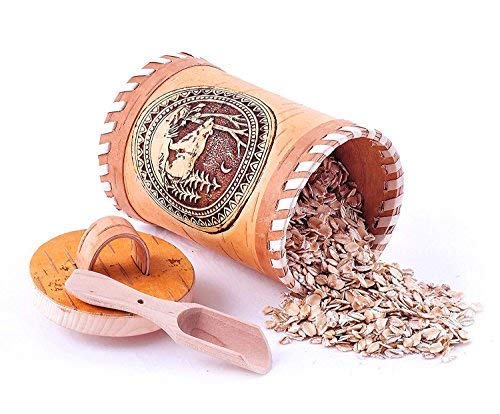 Birch Bark Canister with a Wooden Spoon and Lid for Vintage, Rustic or Farmhouse Look | Kitchen Storage Container for Serving Tea, Sugar, Salt, Herbs and More. 100% Eco-friendly