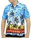 LA LEELA Hawaiian Shirt For Men Short Sleeve Front-Pocket Beach Palm Trees