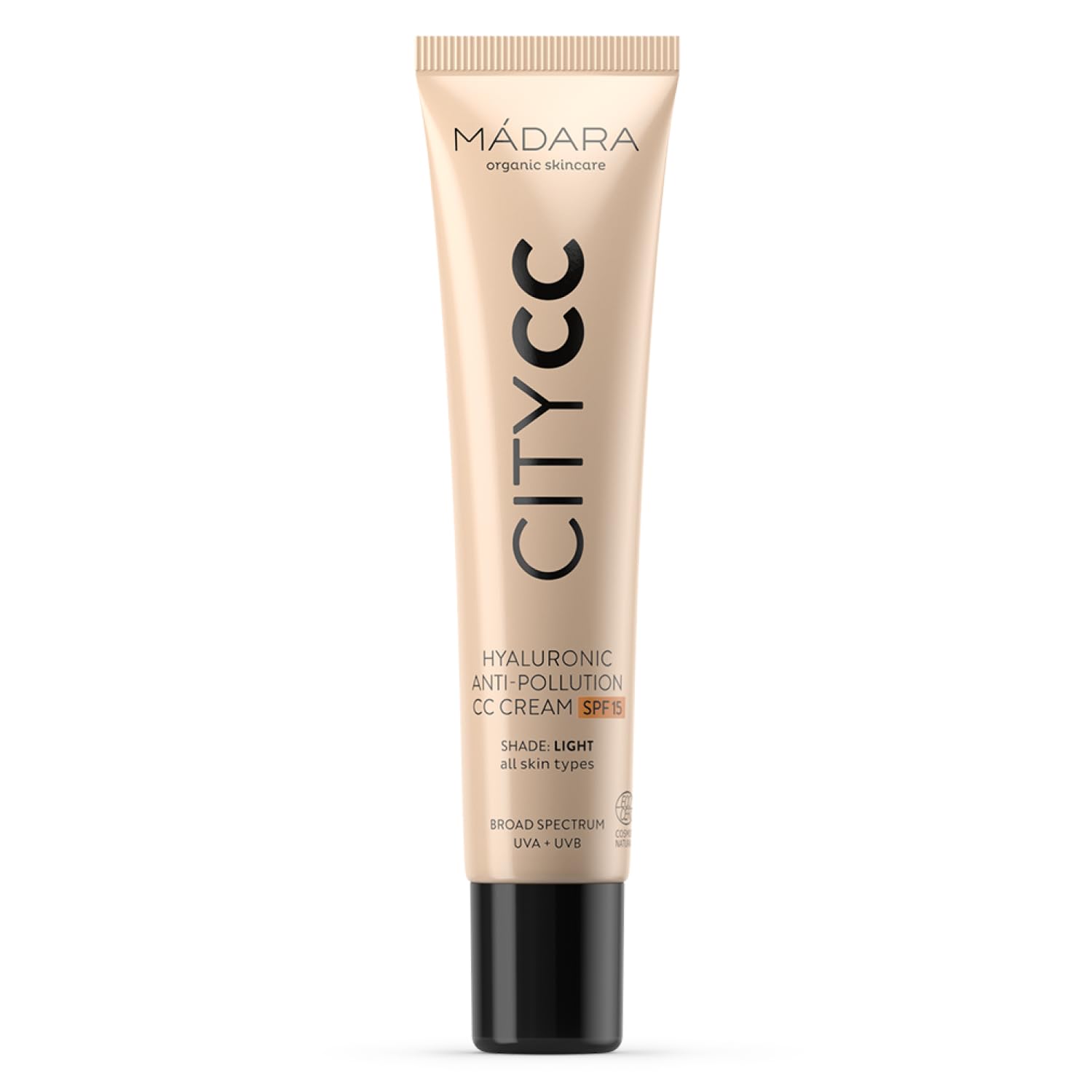 MÁDARA CC Cream Colour Corrector - Anti-Pollution CC Cream Foundation SPF15 LIGHT BEIGE - 40ml, With hyaluronic acid & mineral UVA/UVB sunscreen, Lightweight natural colour, COSMOS Natural certified