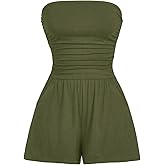 AUXDIO Women Summer Casual Strapless Romper Sleeveless Off Shoulder Short Jumpsuits 2026 Beach Vacation Clothes