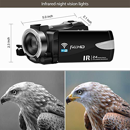 Digital Camera WiFi Camcorder Full HD 1080p 30FPS 24.0MP 16X Digital Zoom Video Camera with Microphone Night Vision Pause Function Vlogging Camera Support Remote Controller
