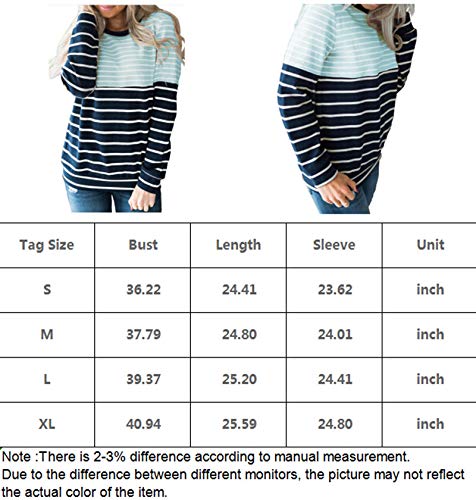 IMIDO Womens U Neck Tops Striped Color Block T-Shirts Casual Pullover Lightweight Long Sleeve Tunic Blouses (S, C-Grey)
