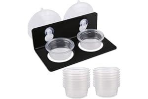 Gecko Feeding Ledge Suction Cup with 20 Pcs 0.5oz Plastic Bowls, Reptile Food＆Water Feeder Ledge Accessories for Lizards, Cha