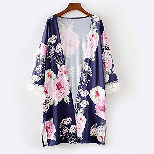 Farmerl Fashion Womens Print Kimono Casual Shawl Cardigan Top Cover Up Blouse Navy
