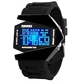 Gosasa Men Sports Military Watches Digital Airplane Shaped LED Colorful Light Watches (Black) (Black)