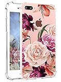 Hepix Flowers iPhone 8 Plus Cases Girly iPhone 7 Plus Floral Case, Pretty Pink Rose iPhone Case with TPU Bumper Clear Soft Flexible Air Cushion Shock Absorption Technology Anti-Scratch Phone Cover