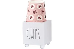 CHONIC Bathroom Cup Dispenser, Farmhouse Dixie Cup Holder, 3 oz 5 oz Paper Mouthwash Cup Storage Box, Wooden Disposable Cup Caddy, Water Dispenser Cup Holder for Countertop (White)