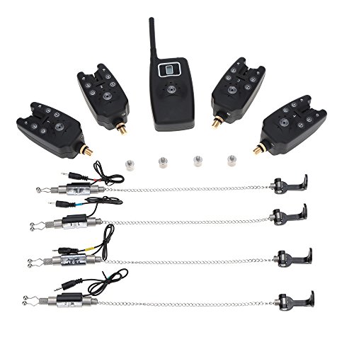 Lixada Funk Bissanzeiger Set Wireless Digital Angeln Alarm Angeln Empfänger Ton Alarm Kit Led Alarmanzeige mit Portable Case (4 Angeln Bissanzeiger + 1 Empfänger + 4 Swinger) – Bild 3
