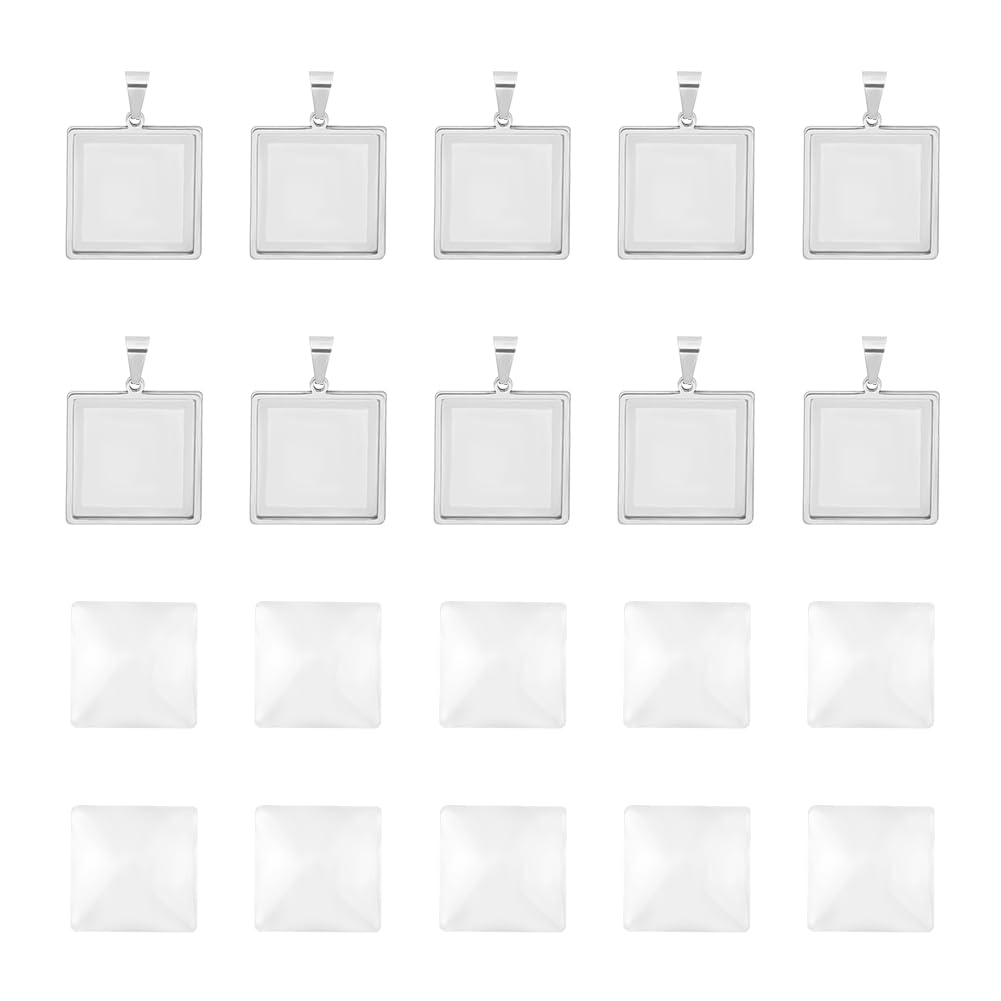 UNICRAFTALE 10pcs Square Virgo Cabochon Parameters 304 Blank Pendant Plates Stainless Steel with Glass Cabochon 25mm Stainless Steel — image 1