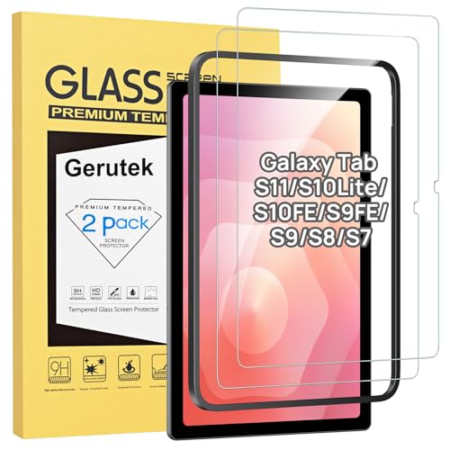 Gerutek [2 Pieces Screen Protector for Samsung Galaxy Tab S11/S10 Lite/S10 FE/S9 FE/S9/S8/S7 10.9/11 Inches, with Easy Installation Frame, 9H, Anti-Scratch, Bubble-Free, Tempered Glass for Tab S11