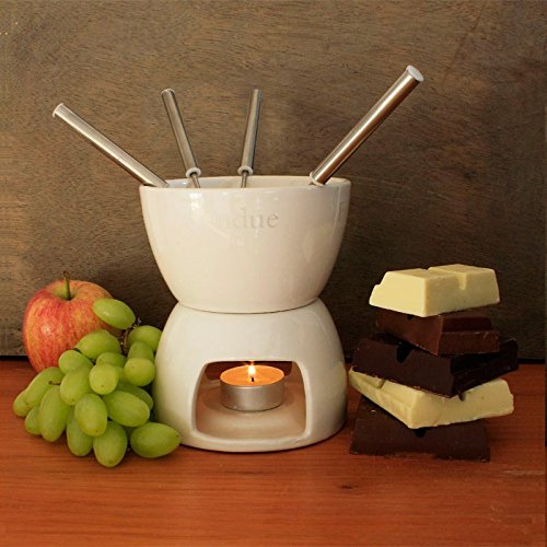 Relaxdays Gmbh Ceramic Chocolate Fondue Set Incl 4 Forks White