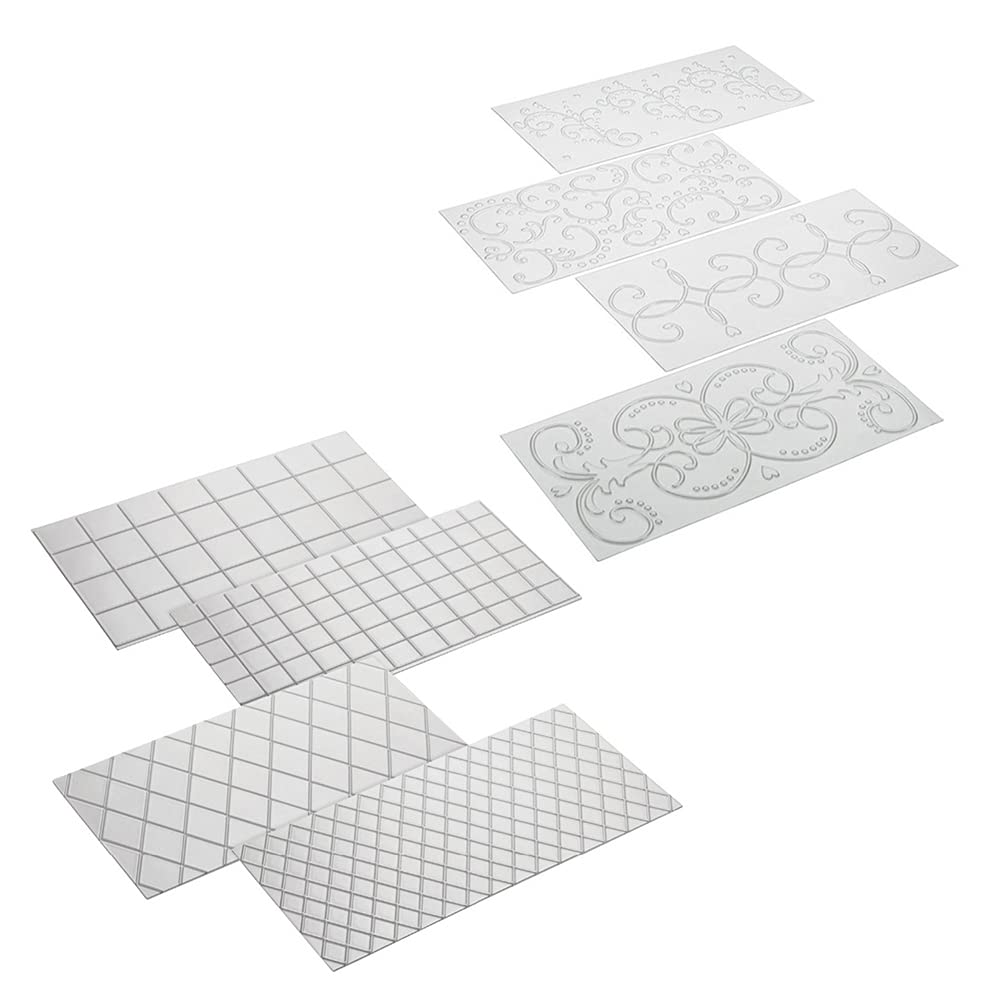 Tiardey 8 Pieces Texture Mat Grid Transparent Fondant Impression Mat Cake Border Decorating Tool Cake Mold Cake Mould Bakeware Baking Tools