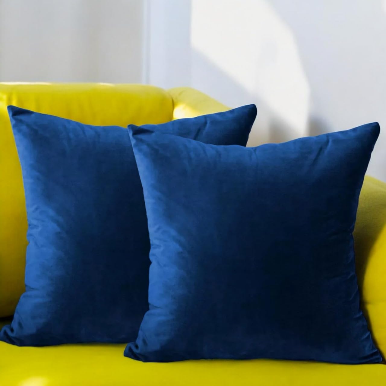 Seechoo Velvet Cushion Covers, Set of 2, 45cm x 45cm, 18x18 Inch, 17 Colours, Extra Soft Plush, Decorative, Invisible Zipper (Royal Blue)