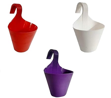 ADA Hanging Planters for Plants Railing Flower Pots, Balcony Railing Vertical Hook for Home Gardening, Unbreakable, Set of 3