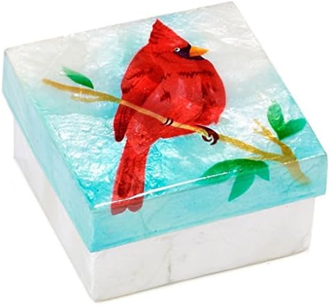 Capiz Shell Decorative Storage Trinket Box 3"x3" - Cardinal
